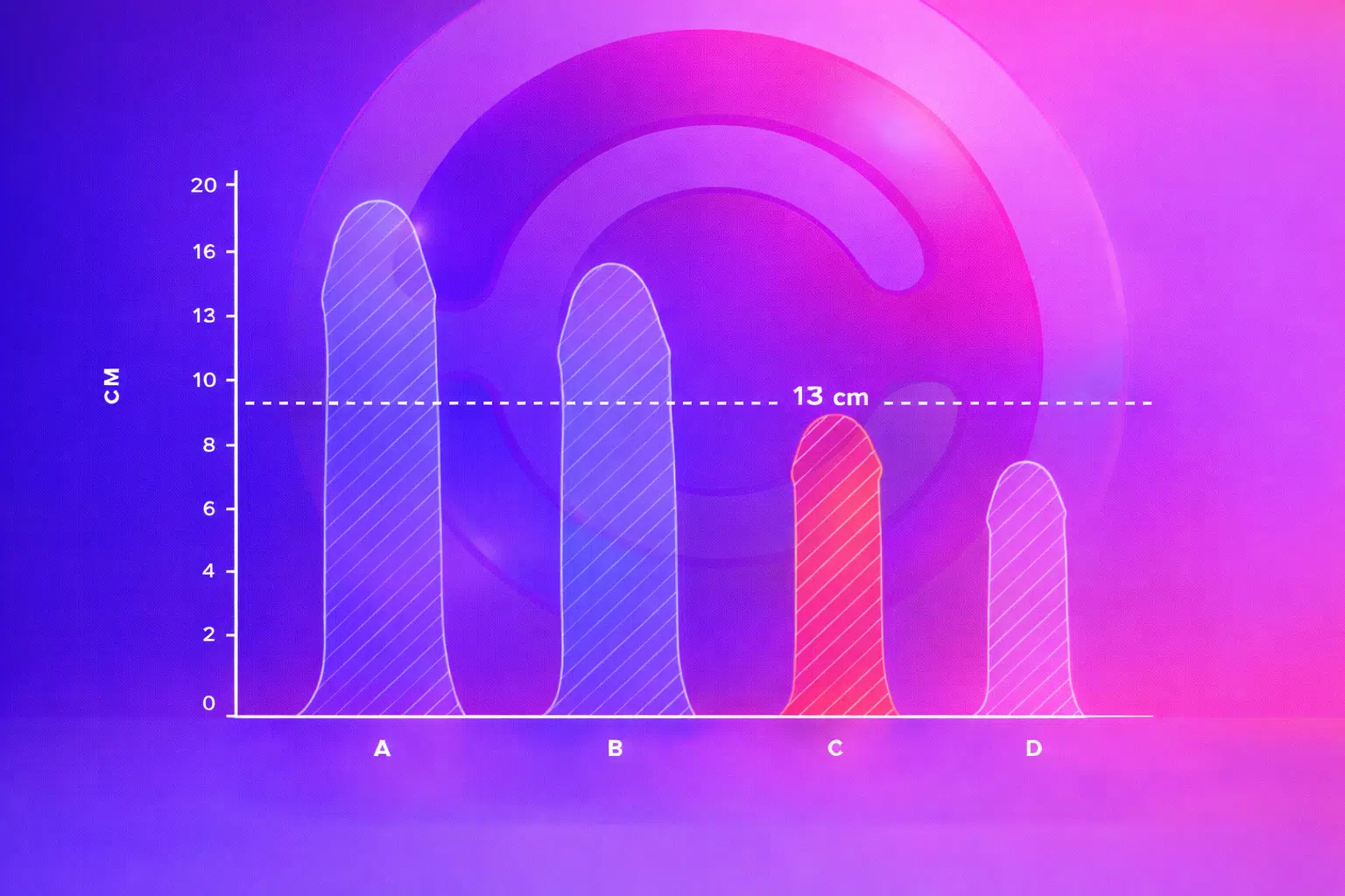 אינפוגרפיקה רפואית על גודל פין ממוצע בס"מ, כולל השוואת אורכים והמחשת הטווח התקין